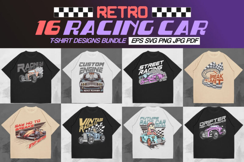 retro racing car t-shirt designs