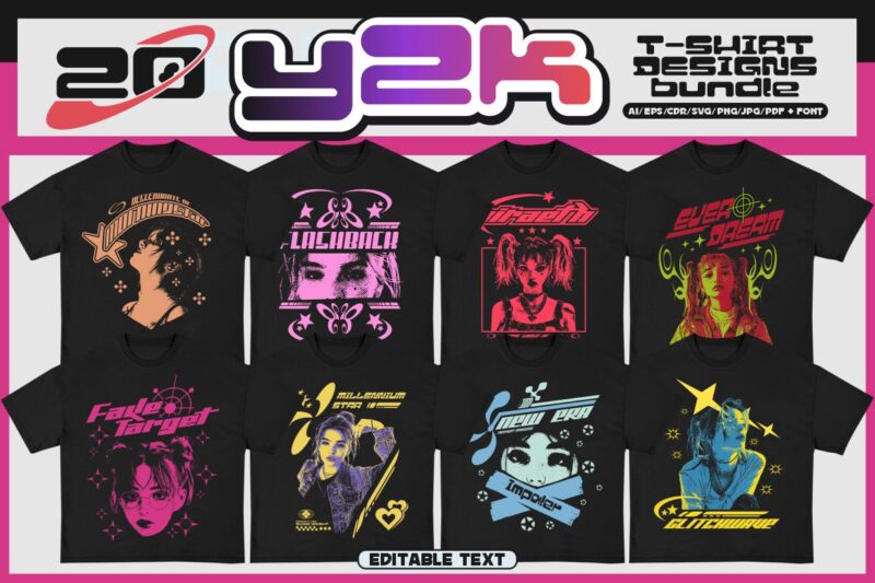 Y2k Streetwear T-shirt Designs Bundle